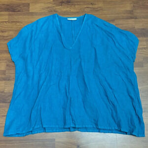 Bryn Walker 100% Linen Lagenlook Baxter Tunic Oversized Boxy Blue Size Medium